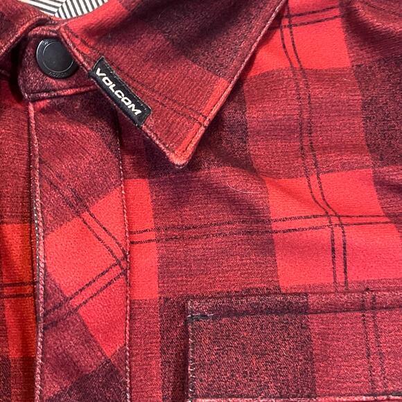 Volcom Shacket Mens Medium Red Buffalo Plaid Flannel Shirt Jacket Lined Workwear - Picture 1 of 10